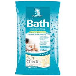 Baby Comfort Bath&reg; Cleansing Washcloths - Fragrance Free Comfort bath, deodorant, 7900, 7907, baby, wipes, clean-up, cleansing washcloths, exopheryl, aloe vitamin E, moisturizing, disposable, heavyweight, bathing, rinse free, rinse-free, comfort Bath&reg;  cleansing washcloths, comfort personal cleansing