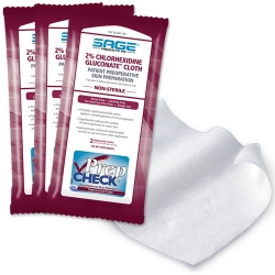 Sage 2% Chlorhexidine Gluconate (CHG) Cloths chlorhexidine antiseptic solution, sage products, hibiclens, startclean, clorox, carefusion, 4% chg, 2% chlorhexidine gluconate cloth, cloths, CHG, 9707, sage&reg; 2% chlorhexidine gluconate cloth